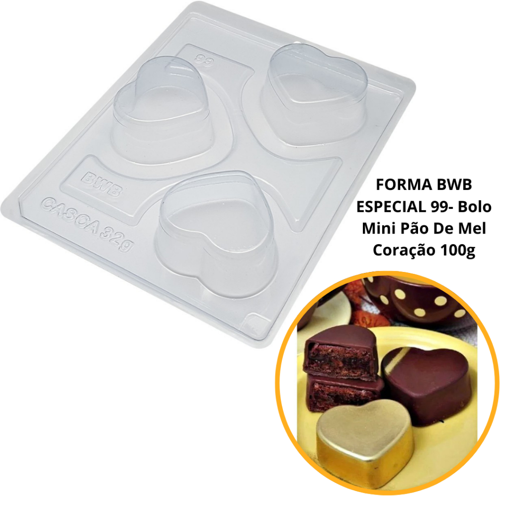 1~4 FORMAS BWB COM SILICONE (3 PARTES) CÓD.:99 - MINI PÃO DE MEL CORAÇÃO 100g (CHOCO) em Oferta na Shopee