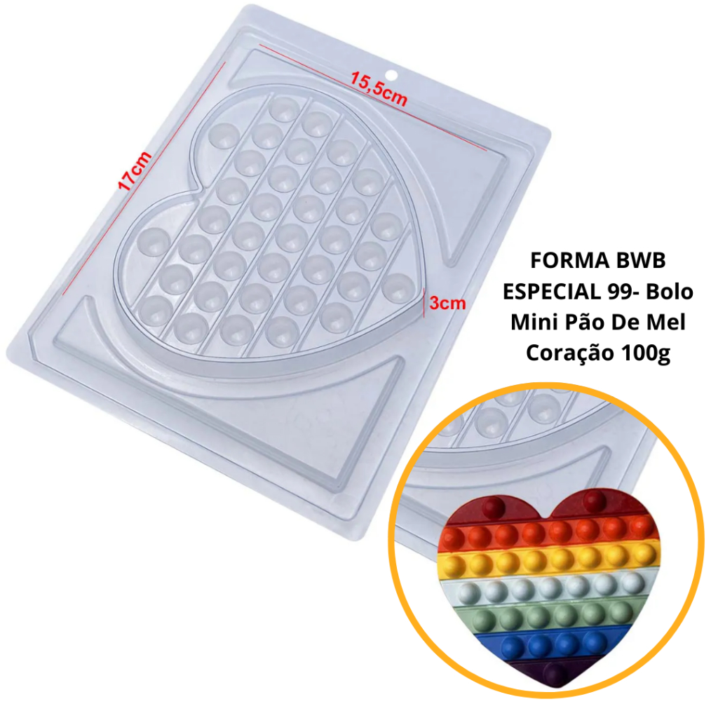 1-4 FORMAS BWB PARA CHOCOLATE (3 PARTES) COM SILICONE POP IT CORAÇÃO- CÓD.:10273 em Oferta na Shopee
