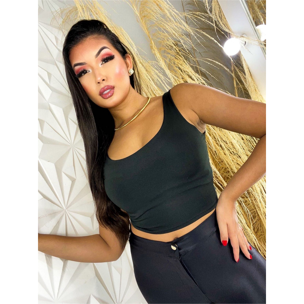 Cropped Feminino Top Bali Alça Grossa Suplex Forro Duplo Fitness Proteção UV50+ Toque Poliamida P,M,G,GG