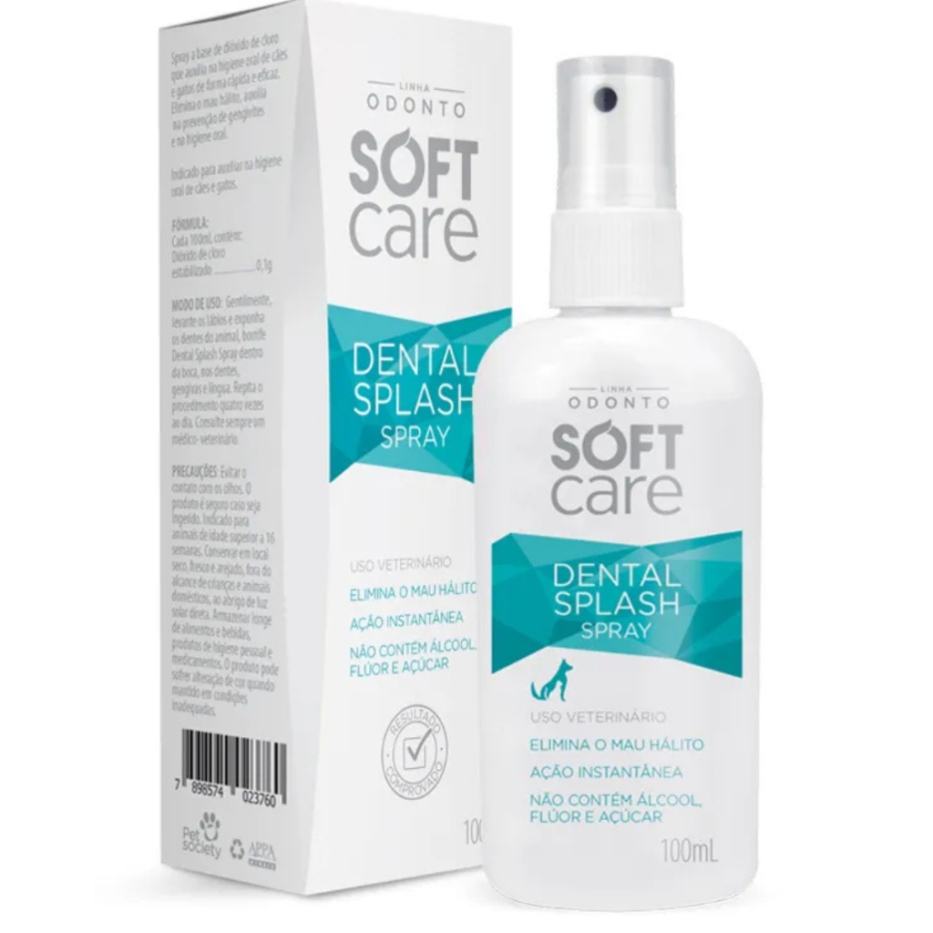 Spray Para Cães E Gato Mal Hálito Dental Splash Soft Care 100Ml