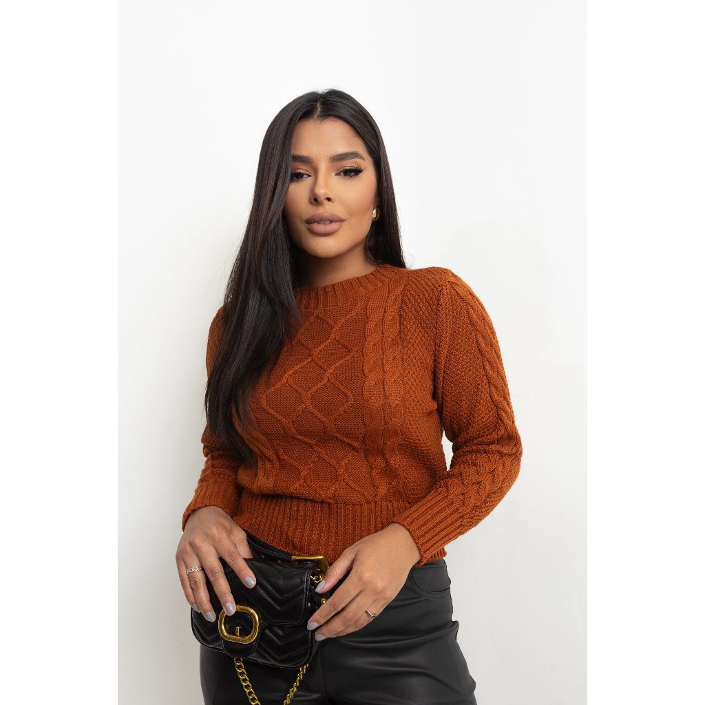 Blusa Cropped Tricot Moda Feminina Inverno | Cropped Trico Manga Longa com Tranças Tendencia em Oferta na Shopee