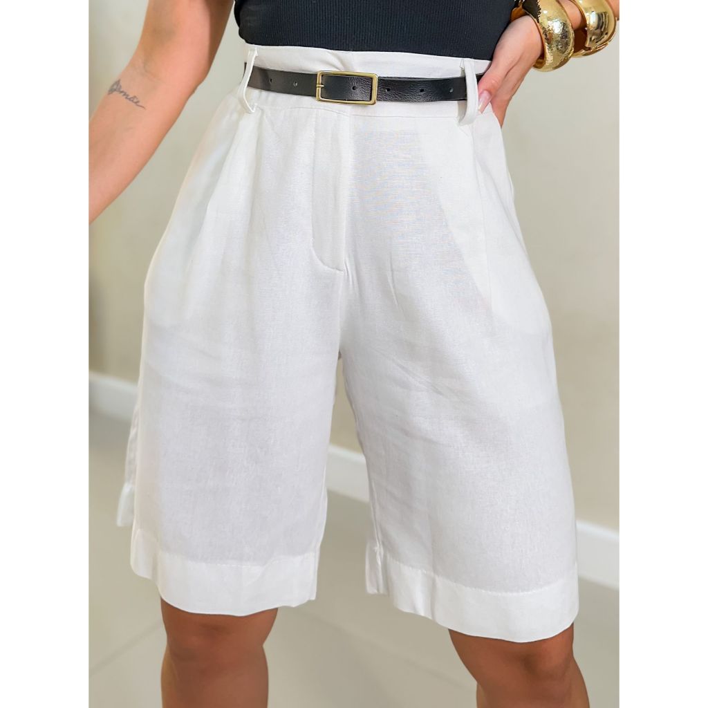 EMILI3 SHORT BERMUDA COM CINTO BRANCA LINHO COM POLIESTER CLASSICA/ SHORT BERMUDA-9376 — imagem 2 de 2