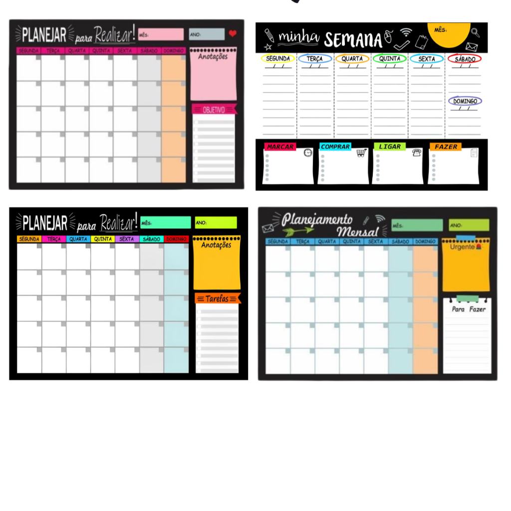 Quadro Lousa Planner De Metal Organizador Tarefas E Metas Com Caneta e Apagador