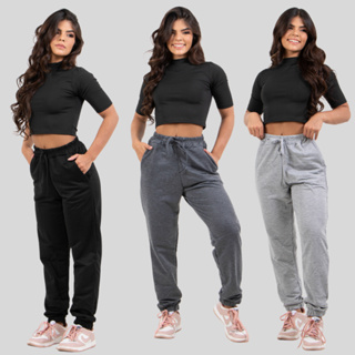 KIT 3 Calça Jogger Moletinho Inverno Moda Feminina em Oferta na Shopee