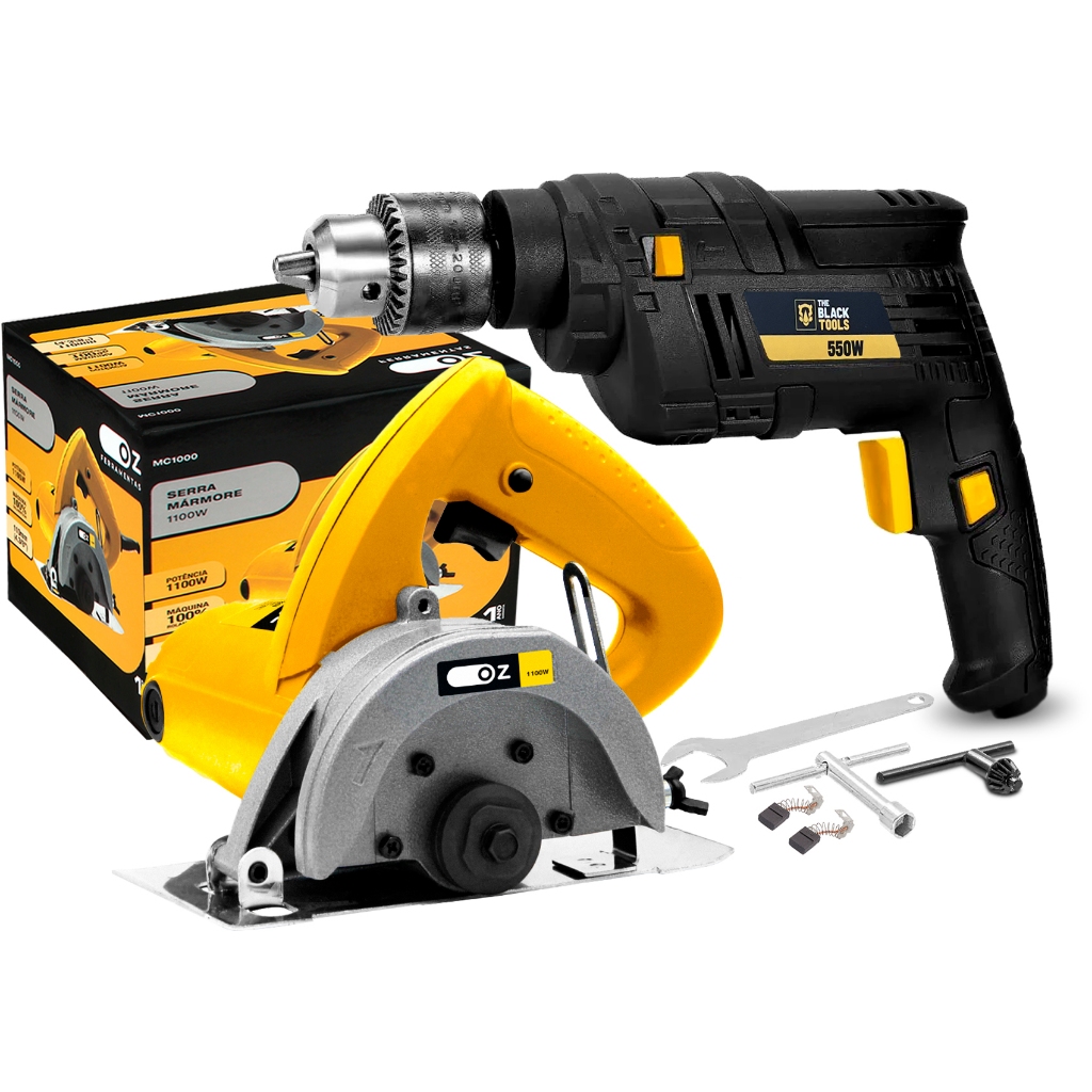Serra Marmore 110mm 1100w 4.3/8 + Furadeira Impacto 500w 3/8 em Oferta na Shopee