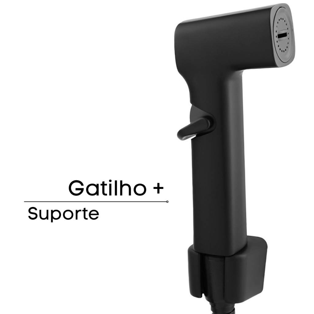 Gatilho Preto Ducha Higiênica Chuveirinho Preto Fosco Regulador de Intensidade Pet Shop Com Suporte