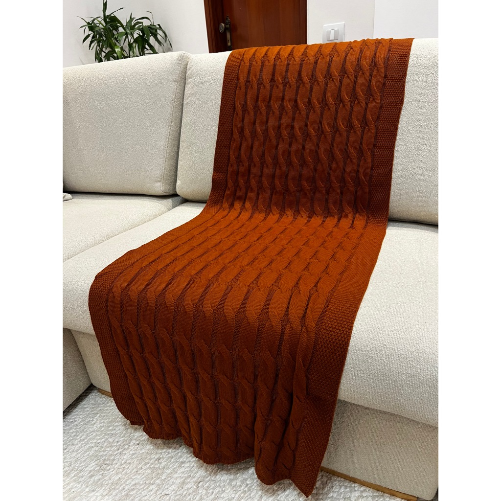 Peseira Manta Trança Sala Cama Casal Sofá Tricot 180x60cm em Oferta na Shopee