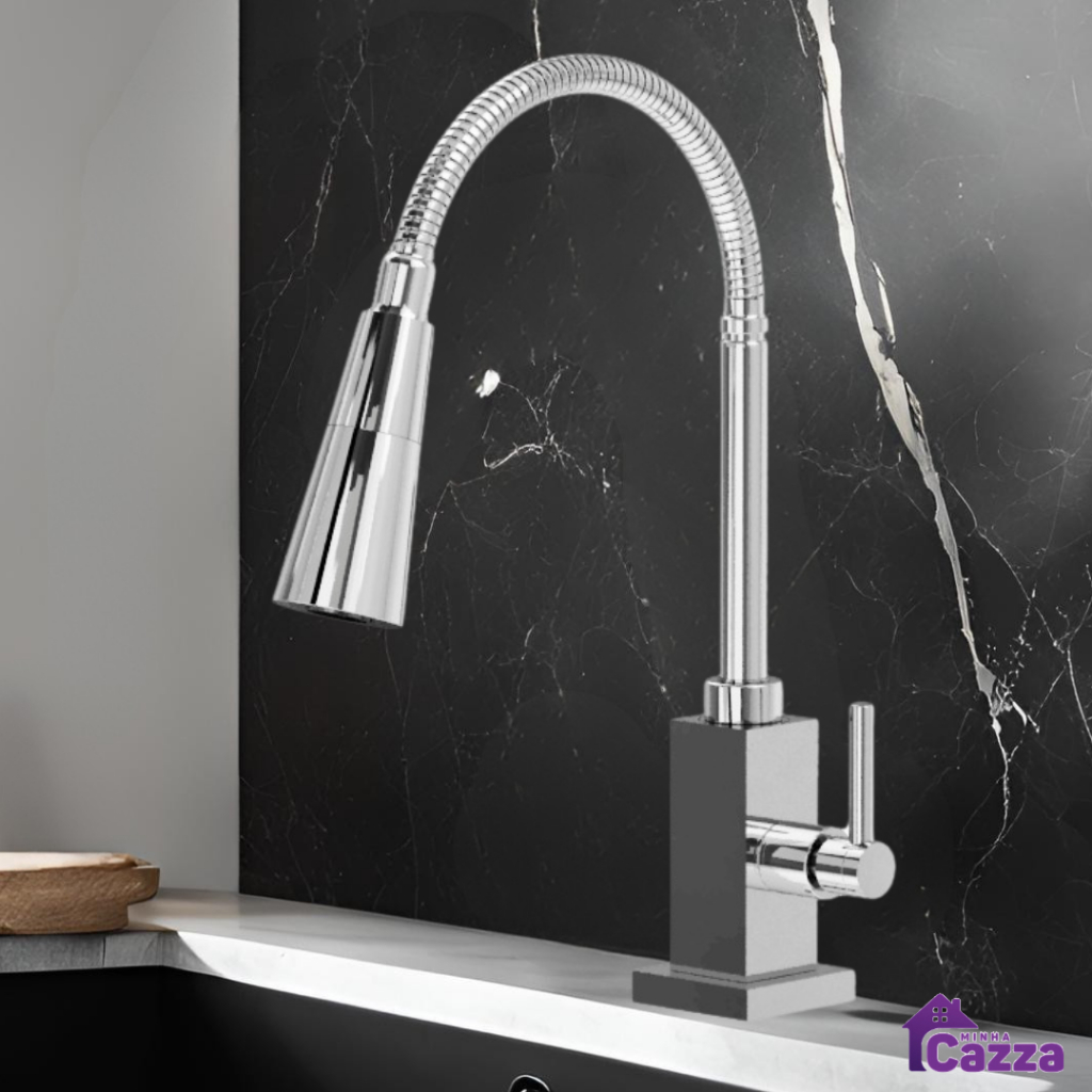 Torneira Cozinha Flexível Quadrada Bancada Jato Duplo Cone Cromado Mesa em Oferta na Shopee