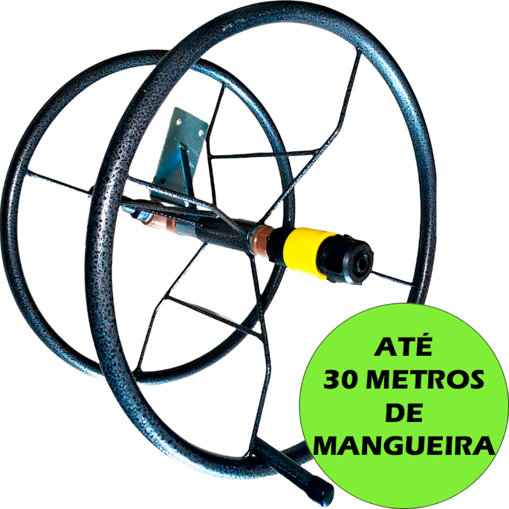 Enrolador Suporte Mangueira Jardim Até 30 Metros Em Aço