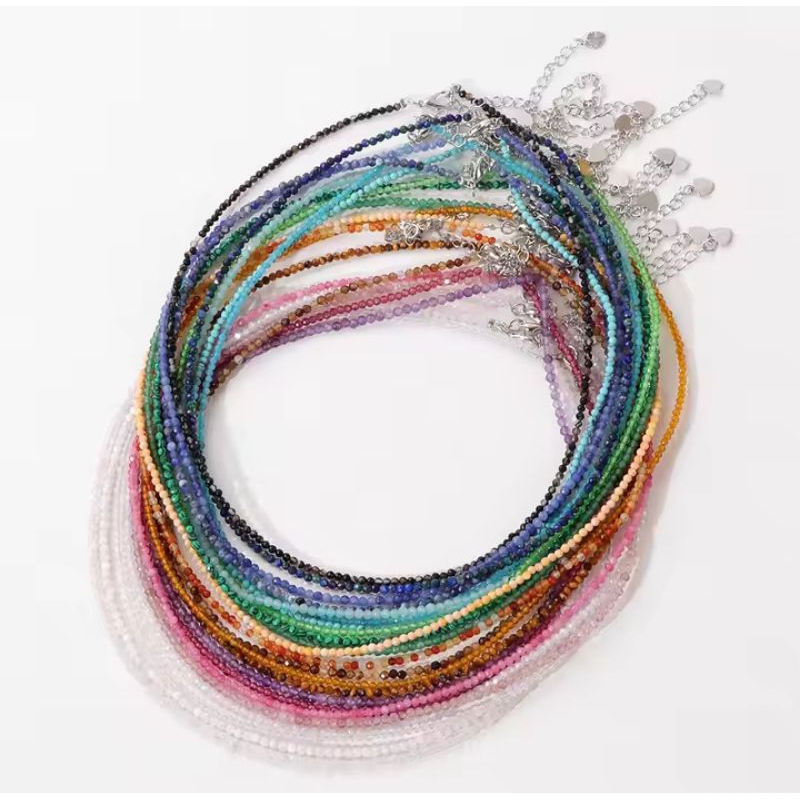 Colar Pedras naturais  delicado 2mm ,2,5mm ,3mm confecção fio de aço flexível_não é linha ou nylon_fechos aço inoxidável em Oferta na Shopee