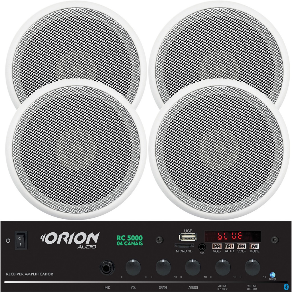 Kit Som Ambiente Bluetooth + 4 Caixas De Som Embutir 55w 5p