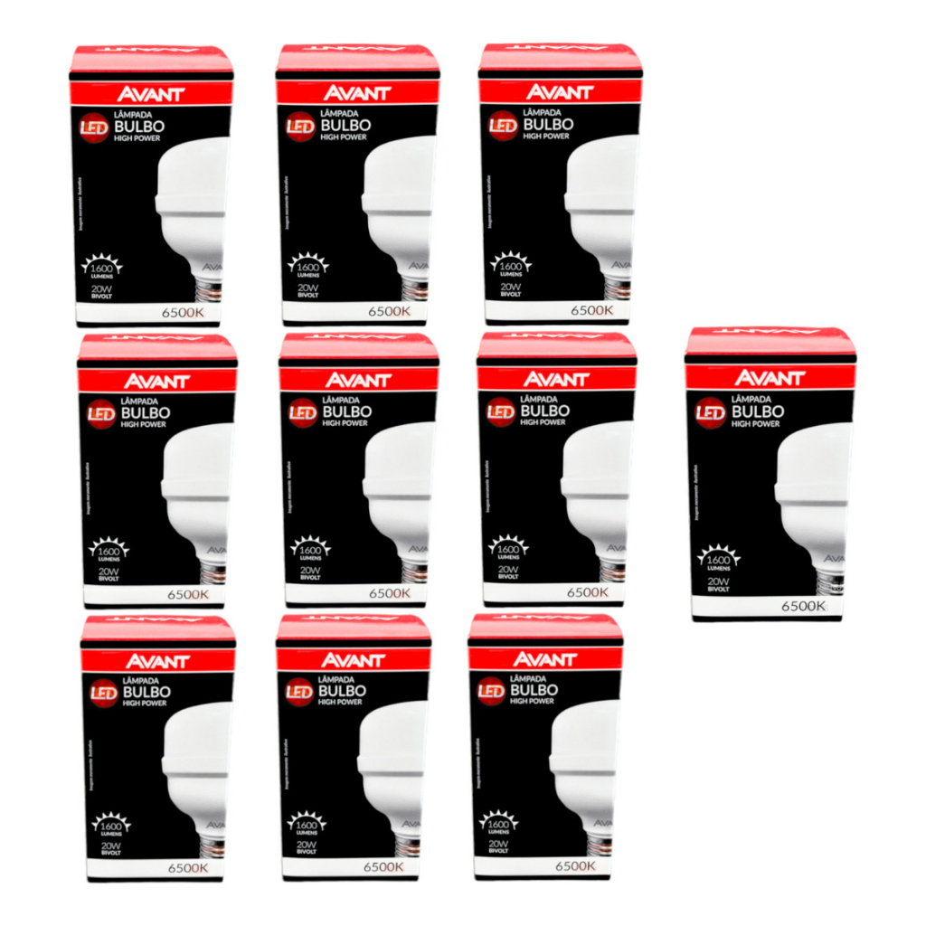 Kit 10 Lâmpadas Led 20w Bulbo 6500k Luz Branca Avant Luz Branco-frio