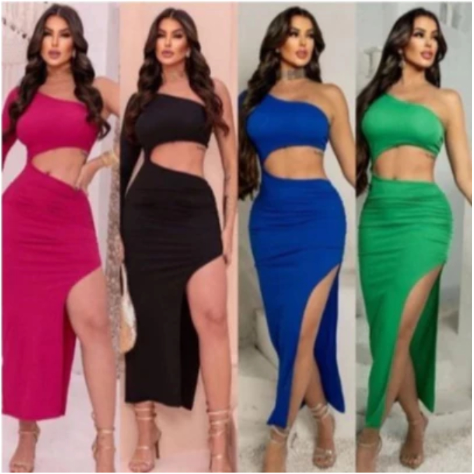 Vestido Longo Feminino Vestido Mula Manca Vestido Manga Única Vestido Com Fenda Grécia