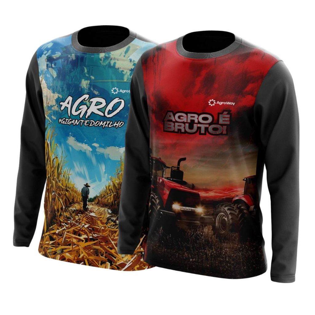 Kit 2 Camisa Agro Camiseta Proteção Uv Masculina Trator Milharal Colheita Agricultura Rural Estampa