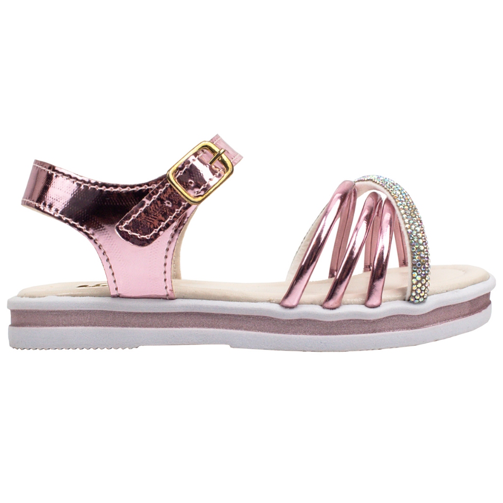 Sandália Infantil Menina Tiras de Brilho Strass Papete Delicada Confortável Fivela Festa Social