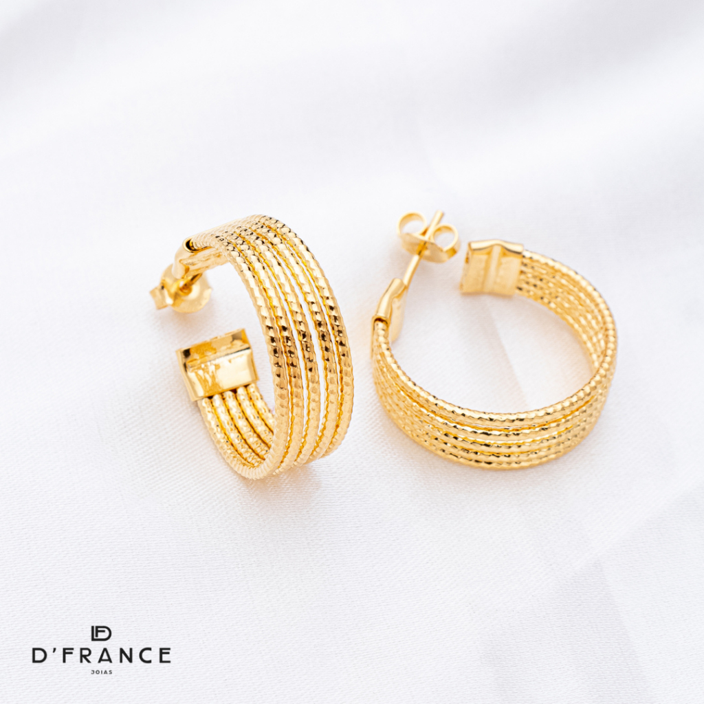 Brinco Argola Fios Detalhados Banhado a Ouro 18K - D france Semijoias