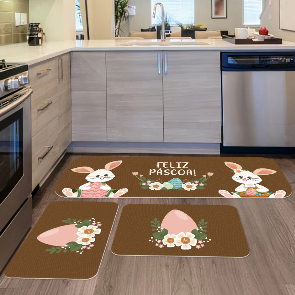 Tapetes de Cozinha 3 Peças Páscoa Decorativo Coelho e Coelha Antiderrapante DCORALA. em Oferta na Shopee