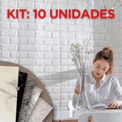 Kit 10 Placas 3D Tijolo Branco Adesivo Autocolante Decoração Quarto Sala Banheiro