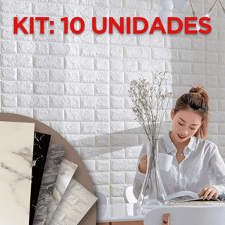 Kit 10 Placas 3D Tijolo Branco Adesivo Autocolante Decoração Quarto Sala Banheiro