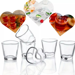 6 Mini Copos Coração Dose Shot Vidro 50ml Ke Home Cor Transparente Presente Dia Dos Namora...