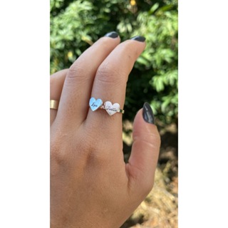 Anel Dois Corações Personalizado Prata 925 em Oferta na Shopee