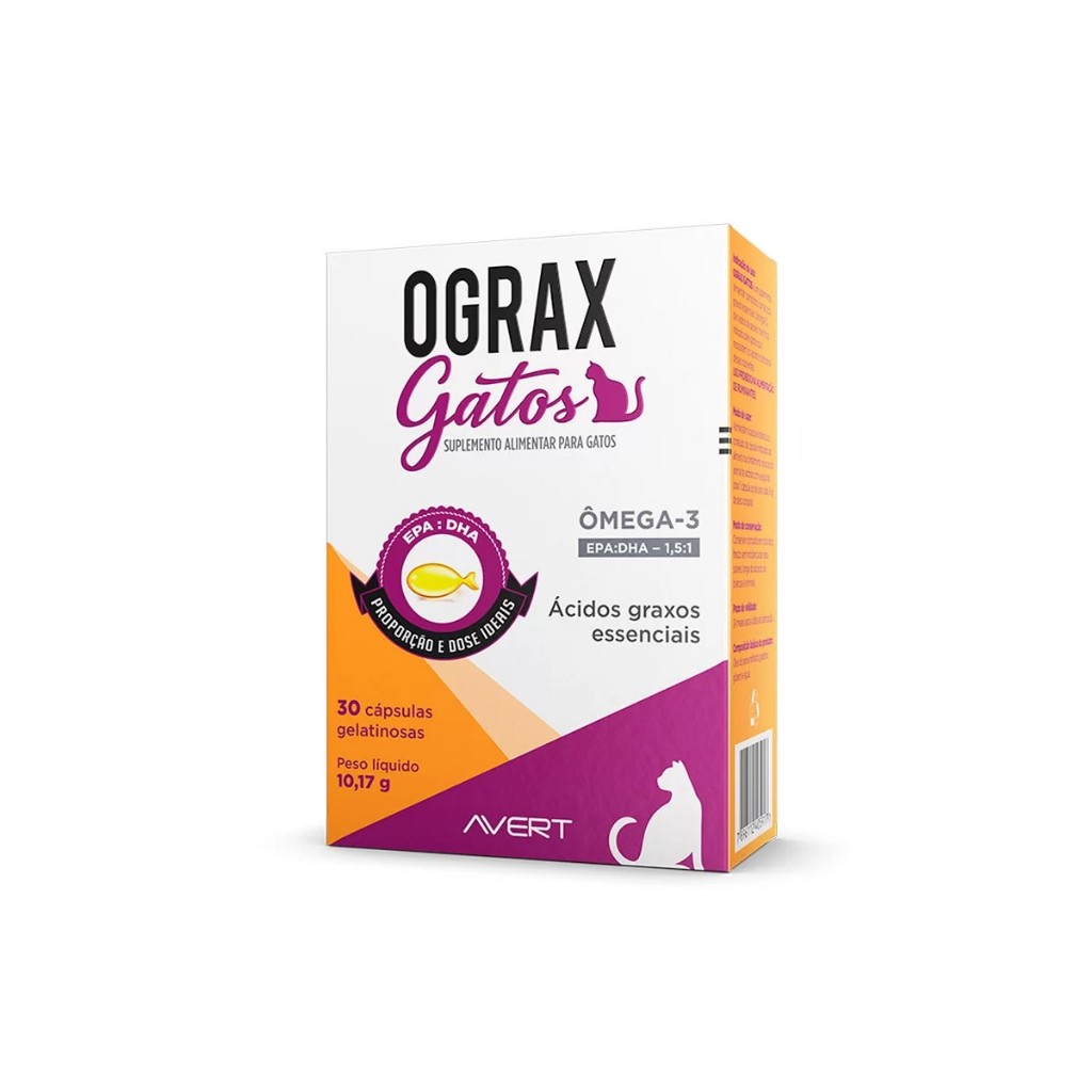Suplemento Gatos Ômega 3 Epa Dha Ograx Avert 30 Cápsulas