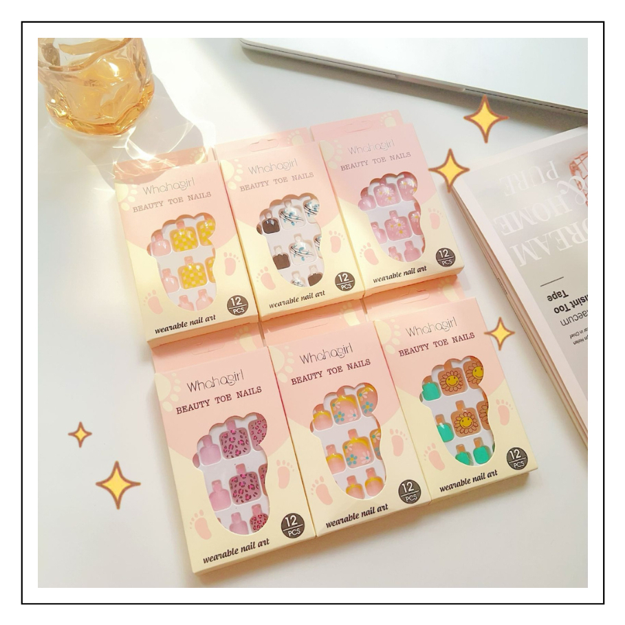 Kit 4 Caixinhas de Unhas Postiças para os pés Sem Repetir Lindas e Decoradas