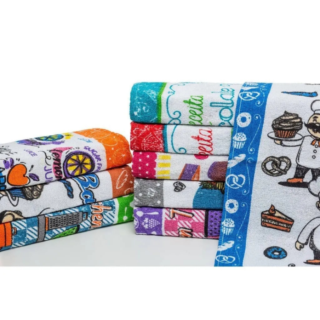 Kit 10 Pano De Prato Atoalhado Felpudo Grosso Estampado 100% Algodão