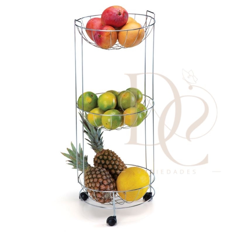 Fruteira de Chão Organizadora Tripla com Rodinhas para Cozinha