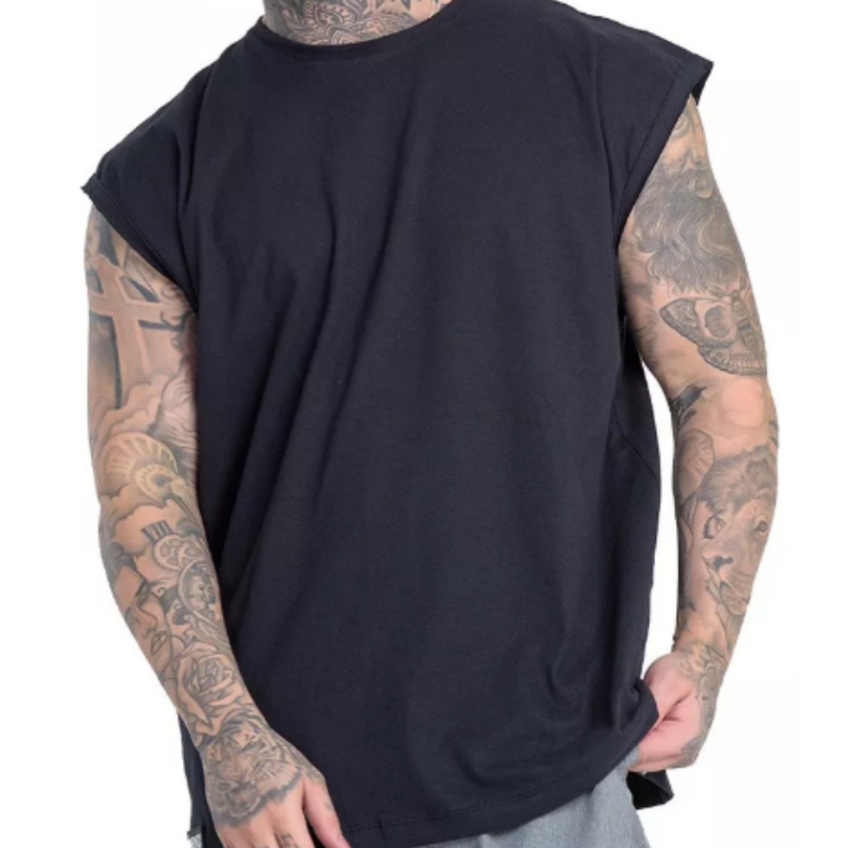 Camiseta Regata Oversized Masculina Academia Treino Machão Longline Lisa Cardio Streetwear Musculação