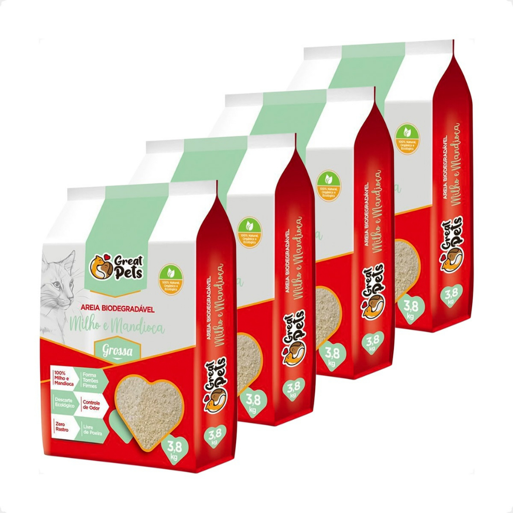 Kit 4 Areia Biodegradável 3,8 Kg Gossa para Gatos - Great Pets em Oferta na Shopee