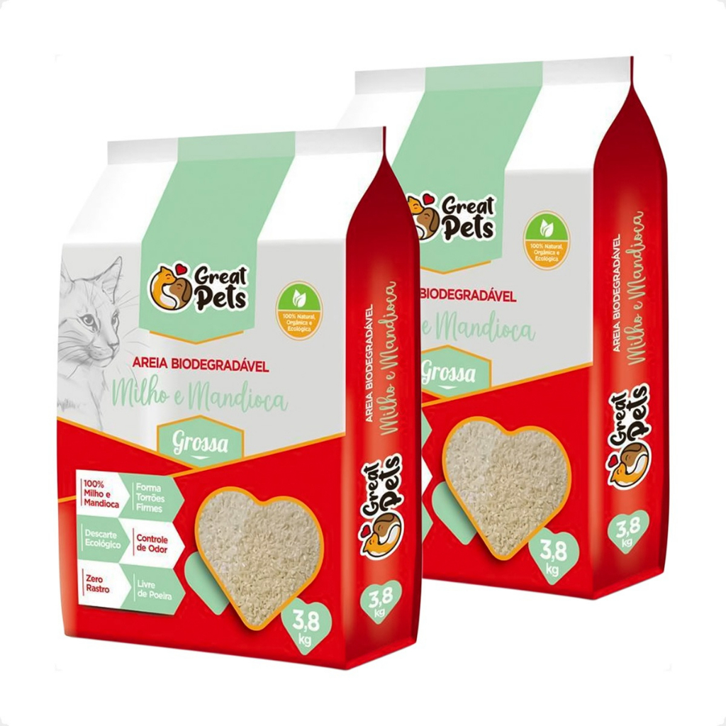 Kit 2 Areia Biodegradável Grossa 3,8 Kg para Gatos - Great Pets em Oferta na Shopee