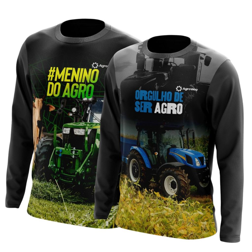 Kit 2 Camisa Camiseta Proteção Solar UV Menino Agro Pecuária Roça Trabalho Campo Trator Roça