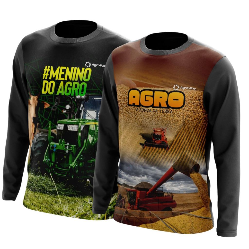Kit 2 Camisa Camiseta Proteção UV Solar Agro Força Terra Orgulho Brasil Trator Rural Colheita