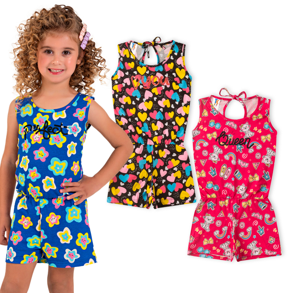Kit 4 Macaquinhos em Algodão Roupa Infantil Menina Verão - Macacão Curto - Qualidade e Conforto