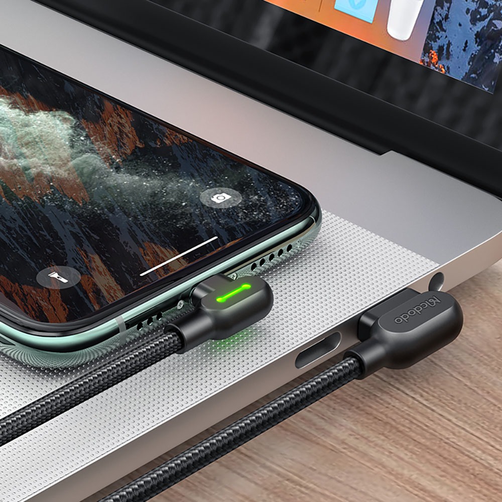 Cabo Carregador Usb Led Para iPhone Notebook Lightning 90 Graus 2.4a 1,8m Premium