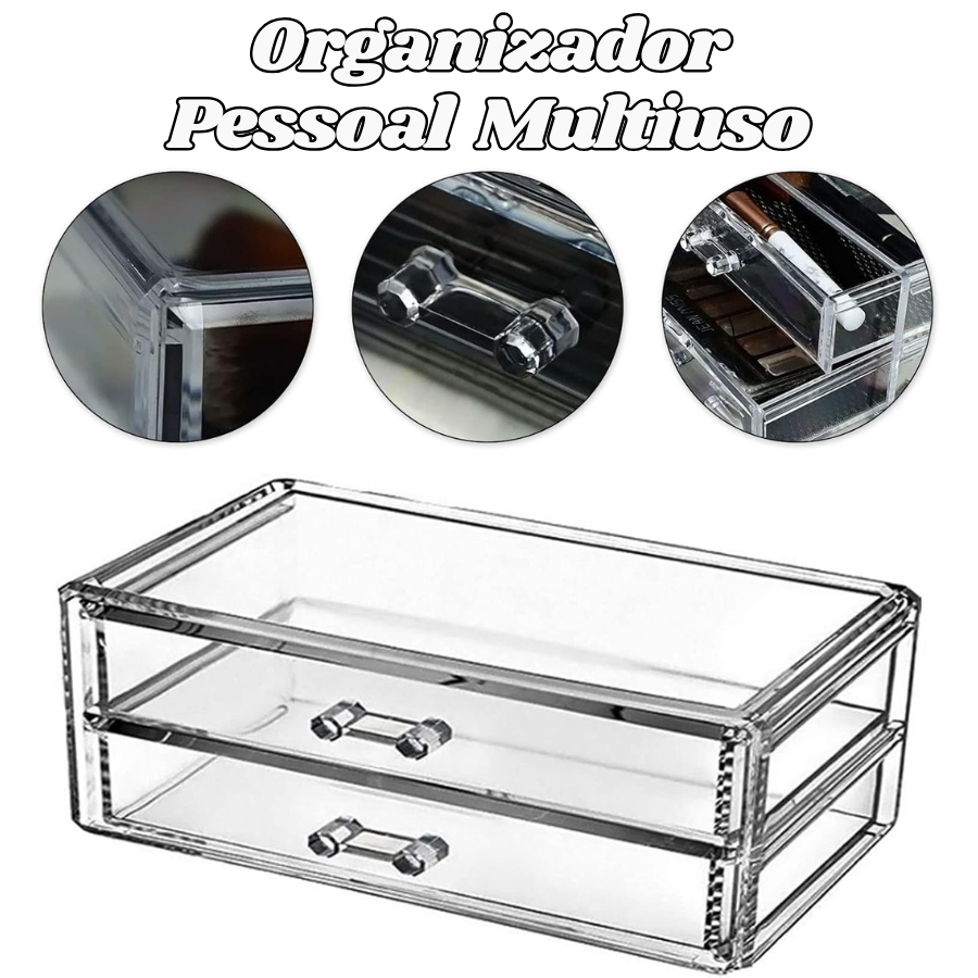 Organizador 2 Gaveta Pessoal De Maquiagem Acrílico Para Armazenar Transparente 10x18,5x9Cm