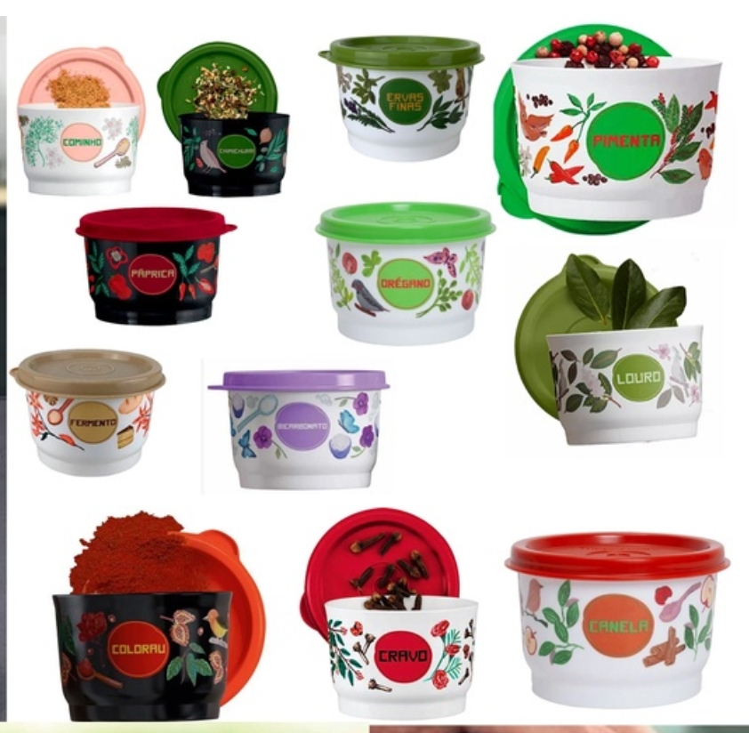 Tupperware - Potinho Porta Temperos Floral 140ml - pimenta, orégano, colorau, cravo, fermento, canela, louro