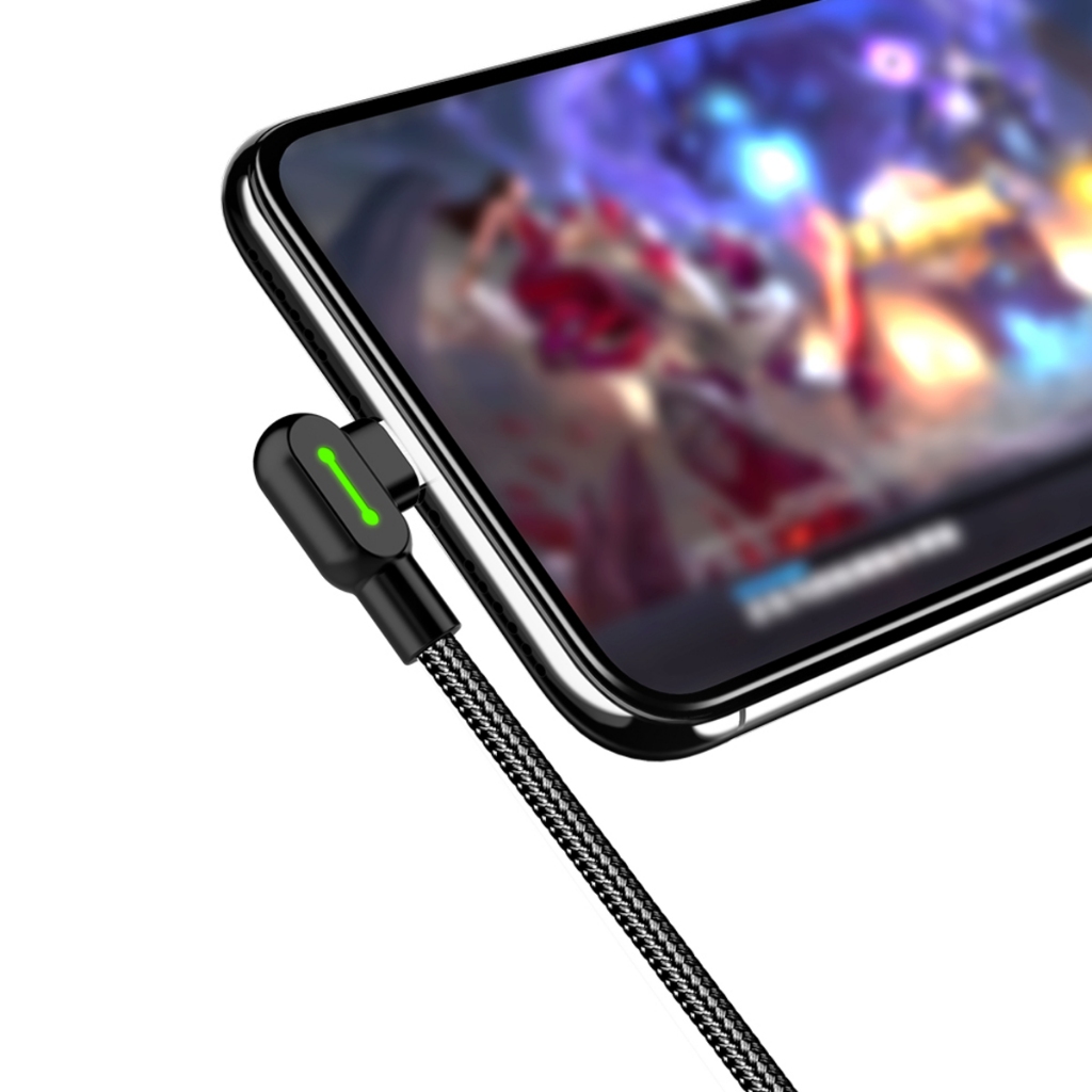 Cabo Carregador Usb Led Carregamento Rápido Type-c 90º Graus 2.4a 180cm - Preto
