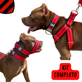 Super Kit Guia Coleira Peitoral Focinheira Para Cachorro Pet Adulto Pitbull Ajustável em Oferta na Shopee