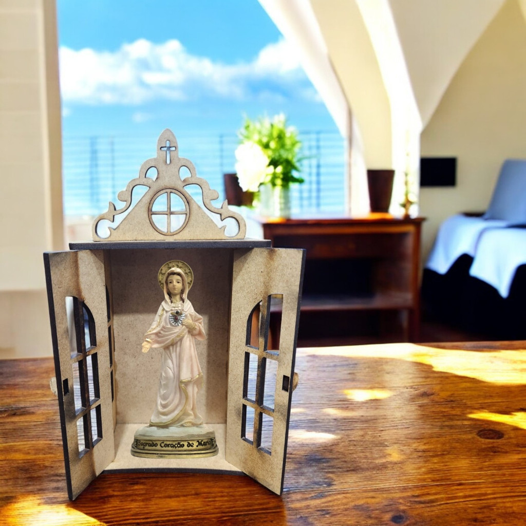 Imagem Imaculado Sagrado Coração Maria resina oratorio capela escultura padroeira protetora catolico padroeiro protetor