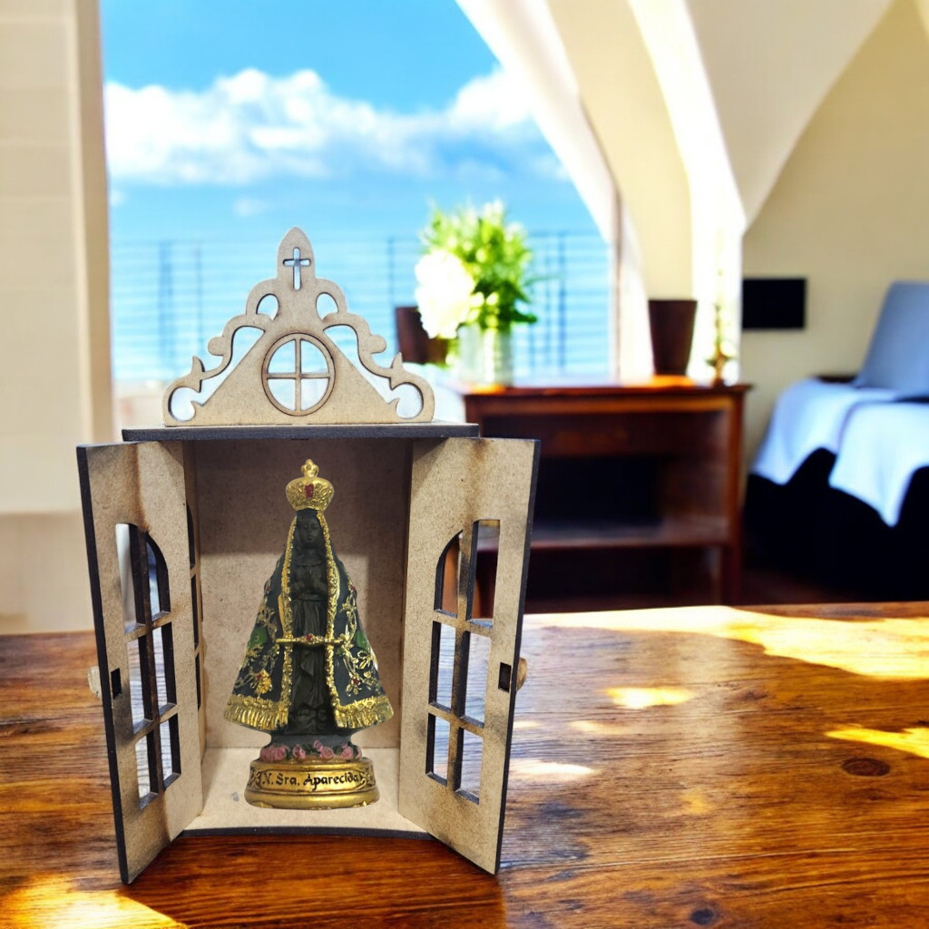 Imagem Nossa Senhora Aparecida resina com oratorio capela escultura padroeira protetora catolico padroeiro protetor
