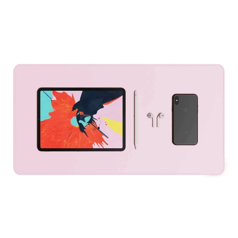 Desk Pad Gigante Couro Ecológico Sintético Rosa Claro Premium