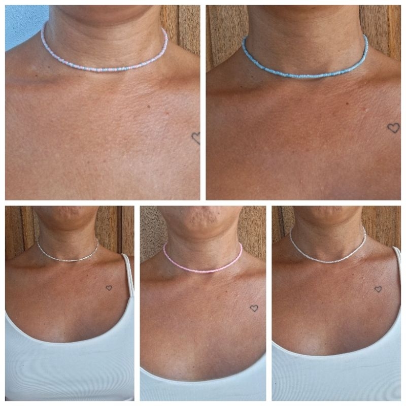 colar de miçangas vidrilho choker dourada prateada transparente choker miçangas delicadas