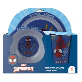 Kit Refeição Infantil Homem Aranha 3 Peças Prato, Tigela e Copo Melamina - Tuut em Oferta na Shopee