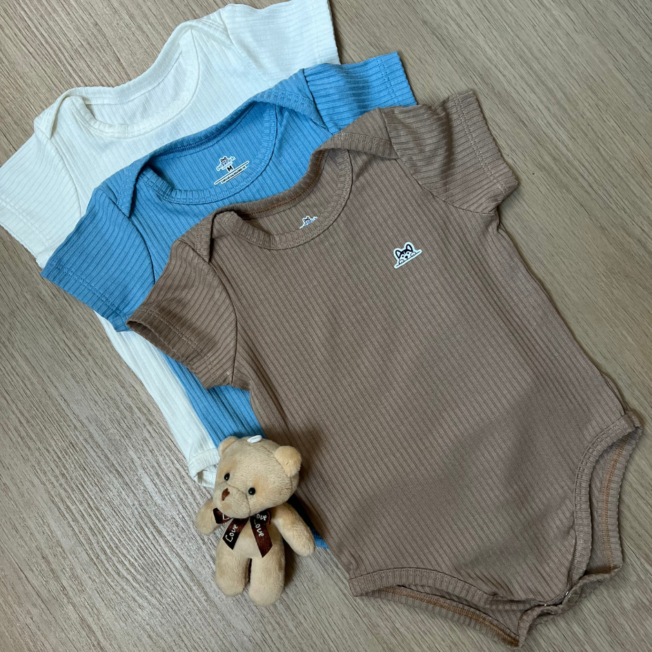 Kit 3 Body Bebê Infantil Menino Com Manga Menina Macacão Malha Canelada Confortável Liso e Estampado em Oferta na Shopee