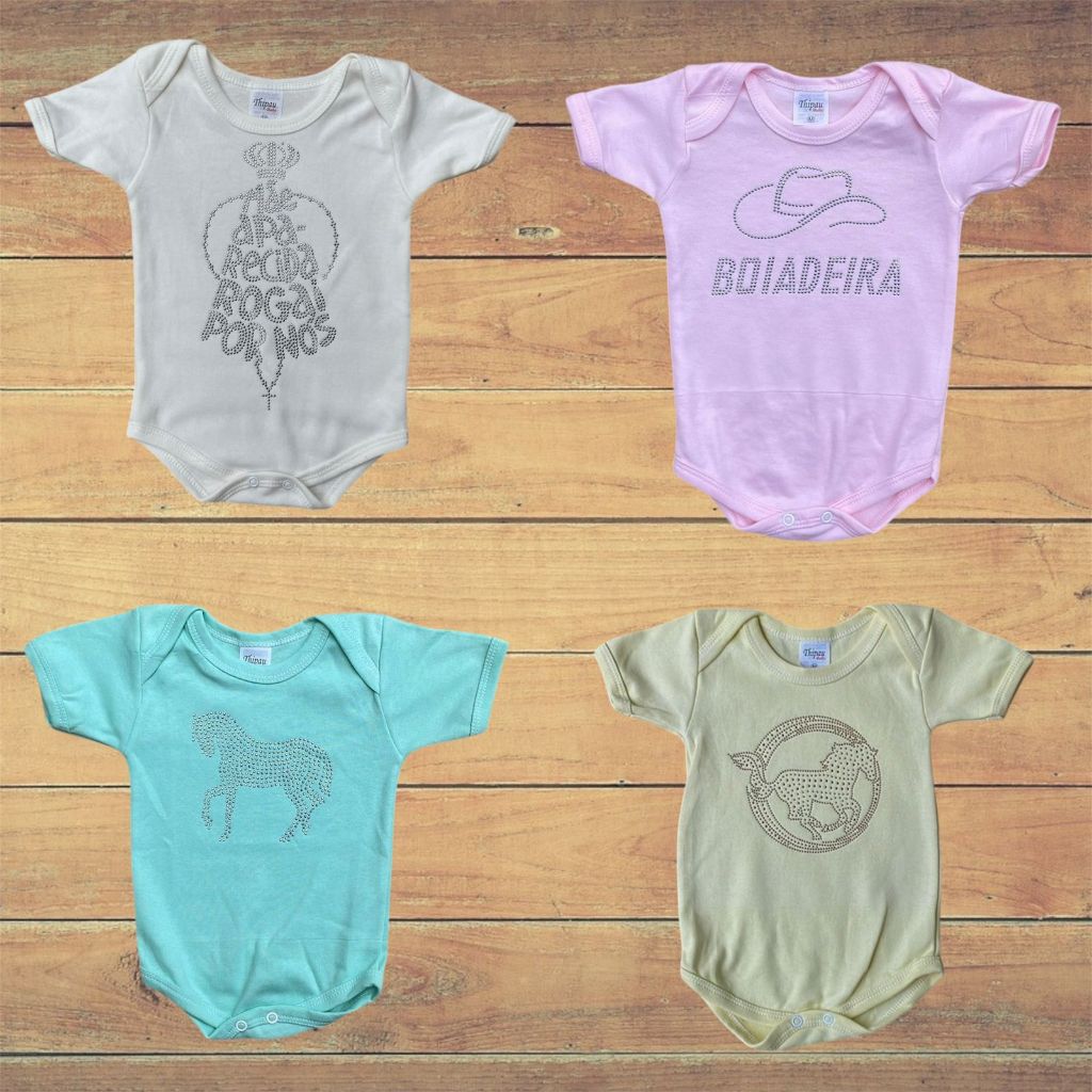 Body De Bebê Manga Curta Infantil Colorido Diversas Estampas Country Menina e Menino Boiadeira Cowboy em Oferta na Shopee