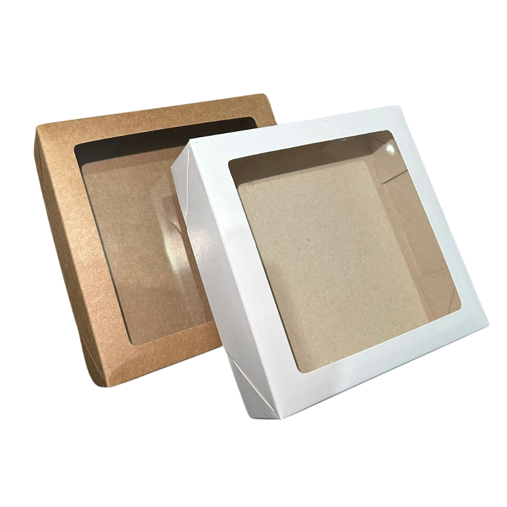 50 Caixa com Visor 15x15x4 para Presente Lembrancinhas Doce - Caixa Kraft ou Branca - Tampa Separada