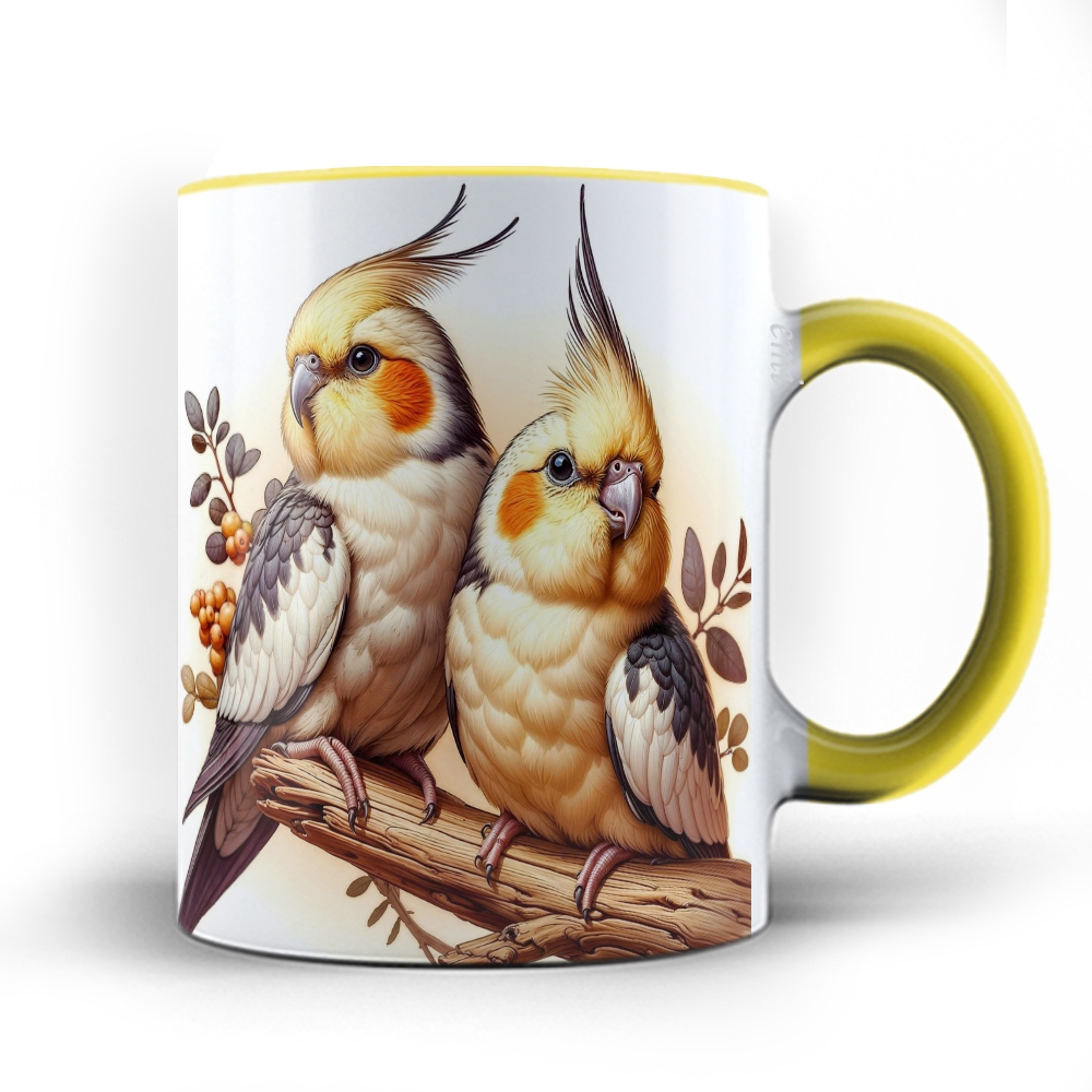 Caneca xicara Brasil Cockatiel dupla de Calopsita 25
