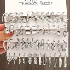 Conjunto de brincos torcido criativo, temperamento simples, pérola torção geométrica, personalidade, novo, 6 pares